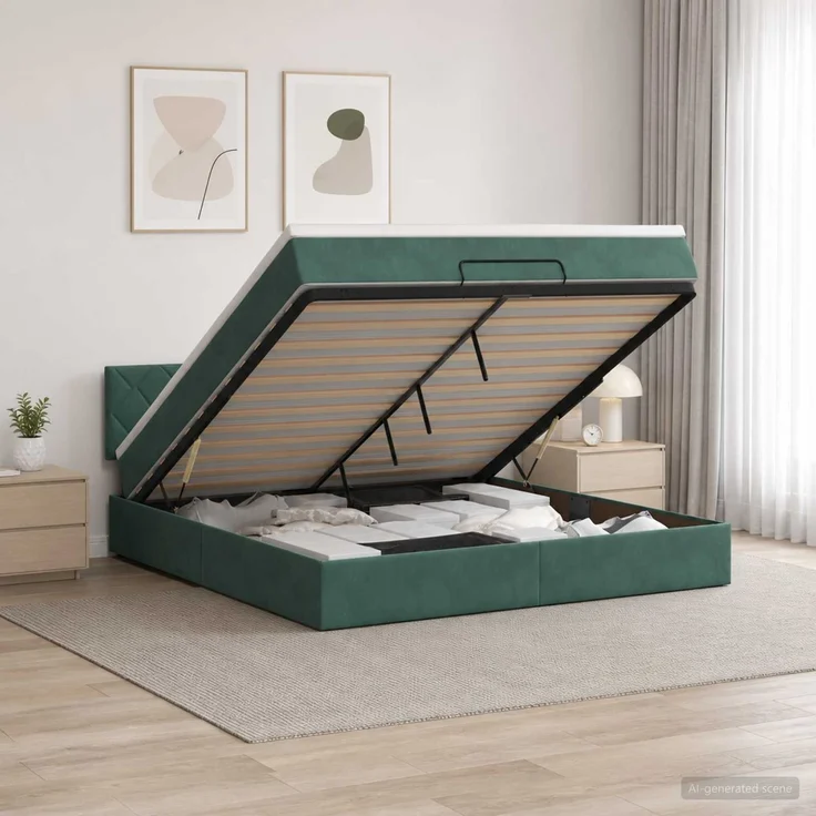 vidaXL Ottoman-Bett mit Matratze und LED Dunkelgrün 140 x 200 cm Samt 3457218 – Bild 4