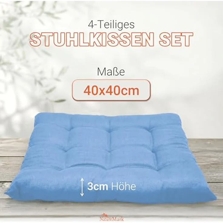 NatureMark Sitzkissen Sitzkissen 40 X 40 CM, Universal Sitzpolster Kissen, schadstoffgeprüft, Hell blau – Bild 3