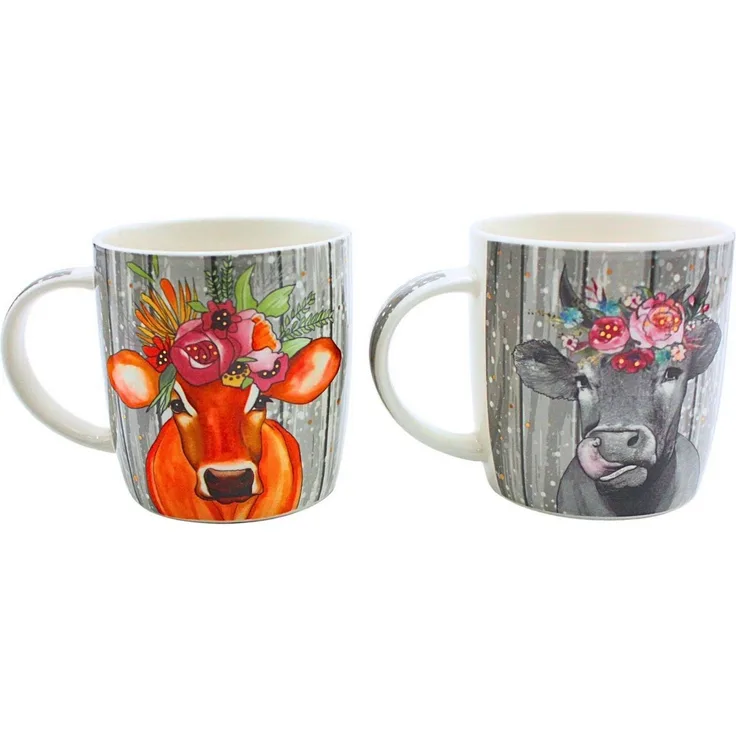 Dekohelden24 Tasse 2er Set Kaffeebecher Kaffeetasse aus Porzellan Motiv: Kuh, Porzellan, - Größe H/Ø: 12 x 9 cm, Fassungsvermögen 300ml
