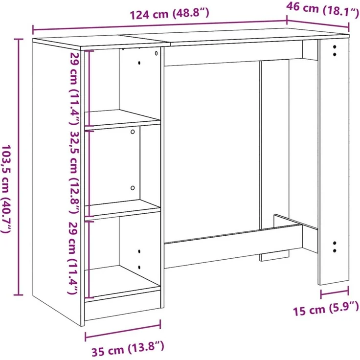vidaXL Bartisch mit Regal Weiß 124x46x103,5 cm Holzwerkstoff 854391 – Bild 8