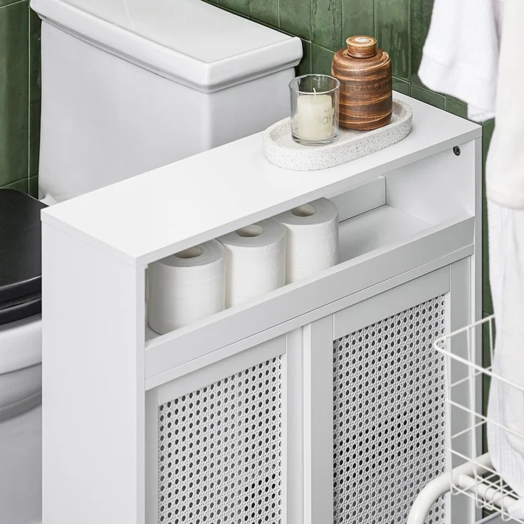 SoBuy BZR119-W Toilettenschrank mit Toilettenpapierhalter, MDF, Lackiert, Weiß, 65 x 70 x 31 cm – Bild 10