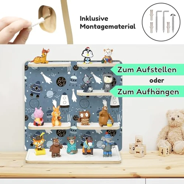 stadtecken Holzregal für Musikbox – Passend für Toniebox & ca. 40 Tonies | Perfekte Aufbewahrung fürs Kinderzimmer | Zum Aufhängen | Erweiterbar (Universum ohne Musikbox) – Bild 7