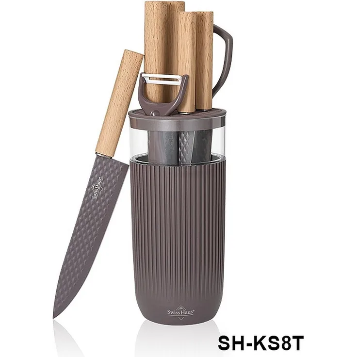 Messer Kochmesser Messerständer Messerset 8-tlg Taupe Swiss Haus SH-KS8T