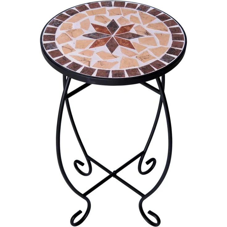 Dszapaci Garten Beistelltisch Mosaiktisch Rund Balkontisch Kleine Gartentische Blumenhocker Balkon Bistrotische Rund Mosaik Gartentisch – Bild 1