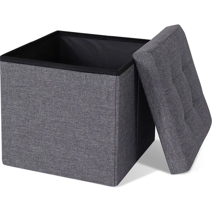 dibea Sitzhocker mit Stauraum, multifunktionaler Hocker aus Leinen, pflegeleicht & komfortabel, 38x38x38 cm, grau – Bild 5