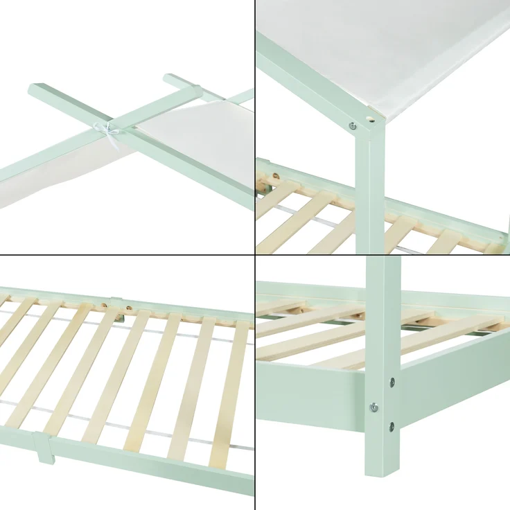 Hausbett Kinderbett Brome aus Holz 90x200 cm mintgrün mit Lattenrost [en. casa] – Bild 6