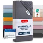 Blumtal® Basics Jersey Spannbettlaken 180x200 cm -Oeko-TEX Zertifiziert, 100% Baumwolle Bettlaken, bis 7cm Topperhöhe, Grau