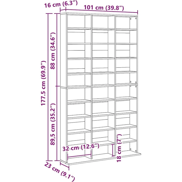 vidaXL CD Regal mit Regal Altholz 101 x 23 x 177,5 cm Holzwerkstoff 3329340 – Bild 9