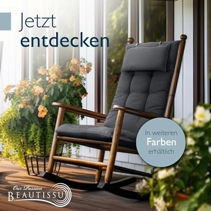 Beautissu Hochlehnerauflage 6er Set Sun-HL, 120x50x8cm, Anthrazit, mit Kopfpolster, rutschfest, robust, UV 5, Befestigungsbänder – Bild 8