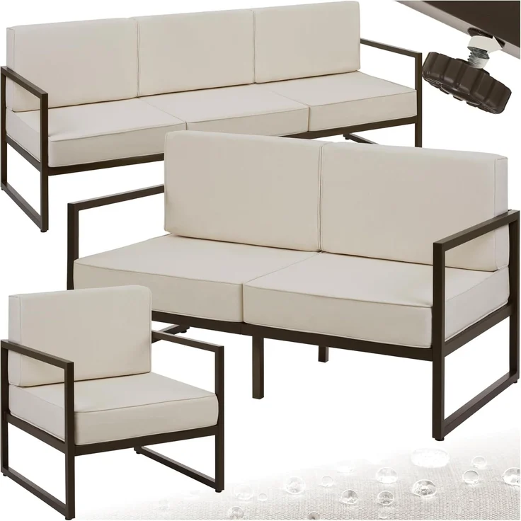 tectake Essgruppe Garten-Loungeset, (Set, 3-tlg), Pulverbeschichtete Stahlgestelle für maximale Stabilität – Bild 1