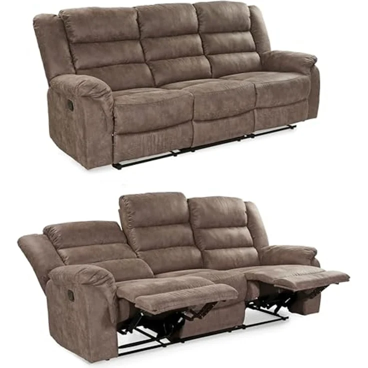 3-Sitzer-Relaxsofa Couch Liegefunktion Federkernpolster Stoff Vintage Graubraun – Bild 1