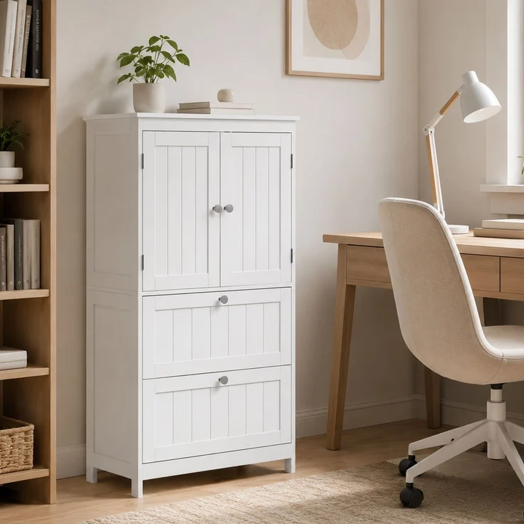 HOMCOM Badezimmerschrank, MDF, Weiß, 60 x 30 x 110 cm – Bild 8