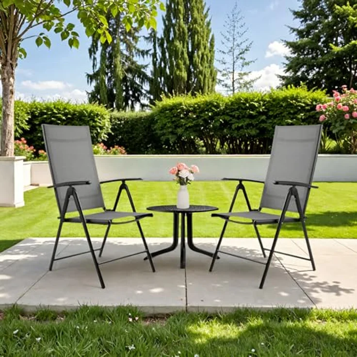 Clevich Gartenstühle Alu 2er Set, Gartenstuhl Hochlehner Klappbar mit 7-Fach Verstellbar Rückenlehne, Balkonstühle bis 120kg, Leicht Campingstühle, Ergonomisch Atmungsaktiv und komfortabel, Dunkelgrau – Bild 9