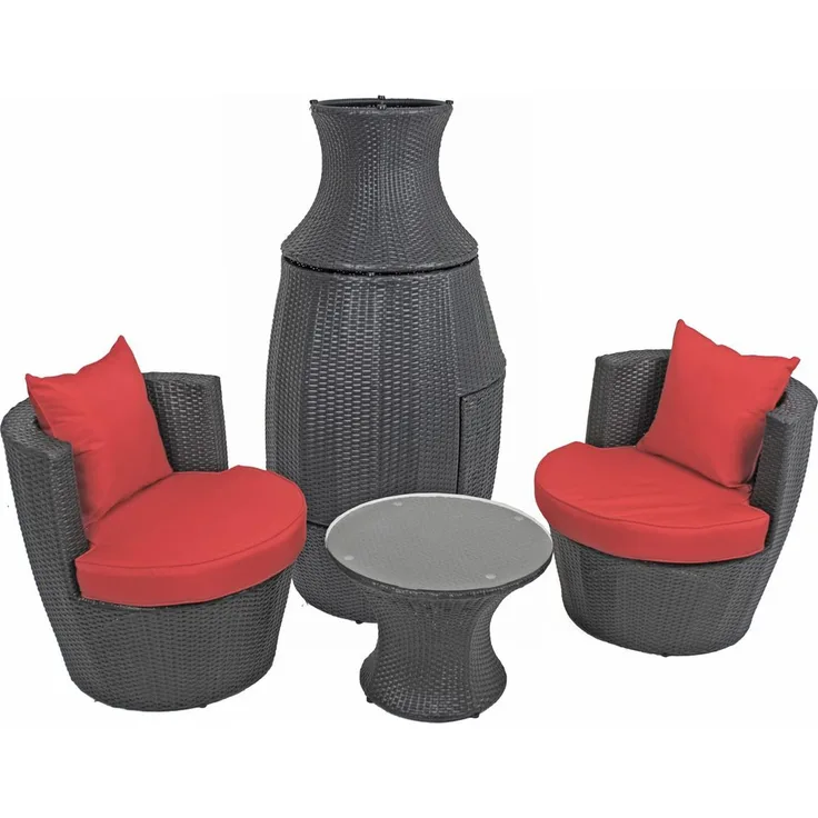 Bistro-Set CARINA Kunststoffgeflecht Schwarz Kunststoff | Balkonset Gartenmöbel-Set Club-Set Bistrotisch Outdoor Sitzgruppe
