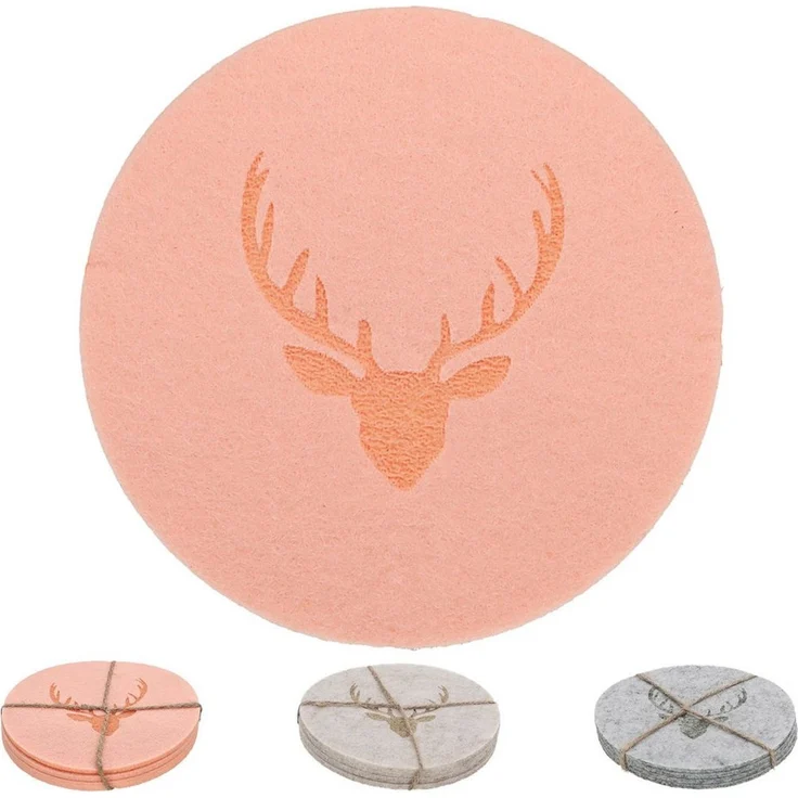CEPEWA Glasuntersetzer Glasuntersetzer Hirschgeweih 12er Set Polyester Ø10cm rund 3 Farben – Bild 5