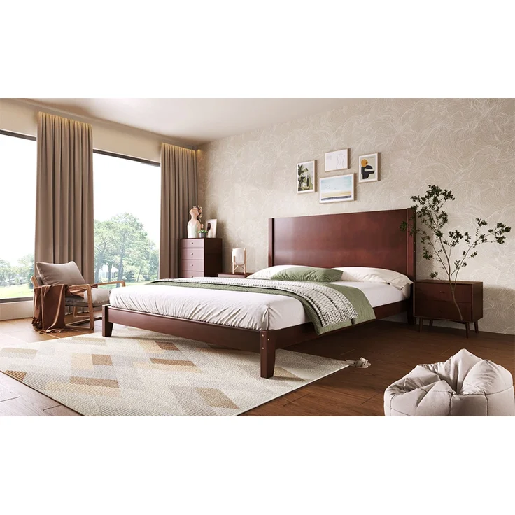 Merax Doppelbett, 160x200 Plattformbett mit Kopfteil und Lattenrost, Braun – Bild 6