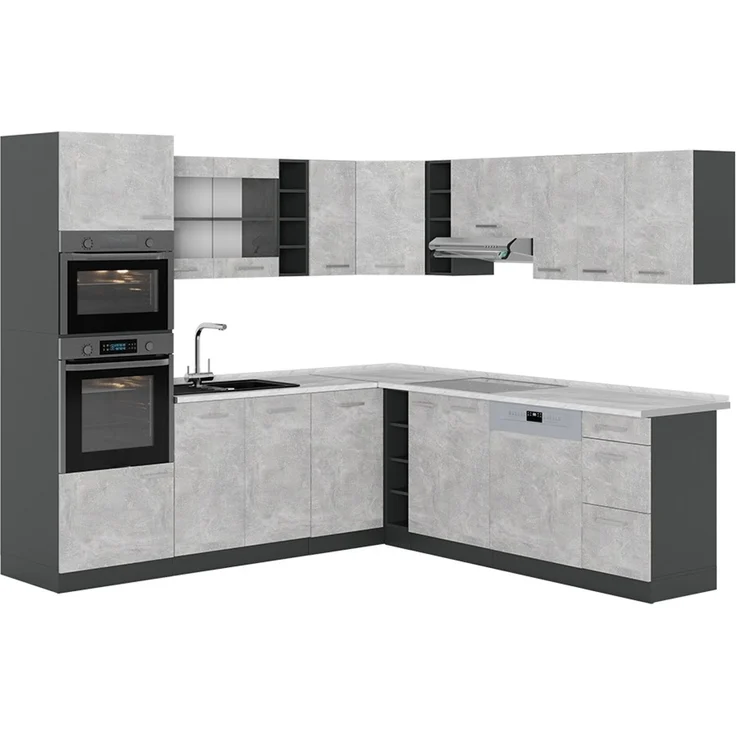 Eckküche R-Line Beton/Anthrazit 247 x 237 cm, AP Marmor Vicco – Bild 1