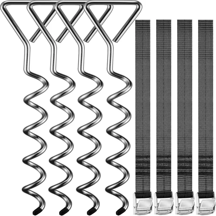 Monzana 4 Bodenanker Trampolin 42,5cm 5 Windungen 900kg Verstellbare Gurte Rostfrei Sicherung Set Erdanker Befestigung – Bild 1