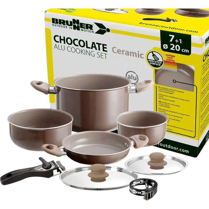 BRUNNER Topf-Set BRUNNER Camping Kochtöpfe Alu CHOCOLATE Platzsparend, Stapelbar, (7-tlg) – Bild 1