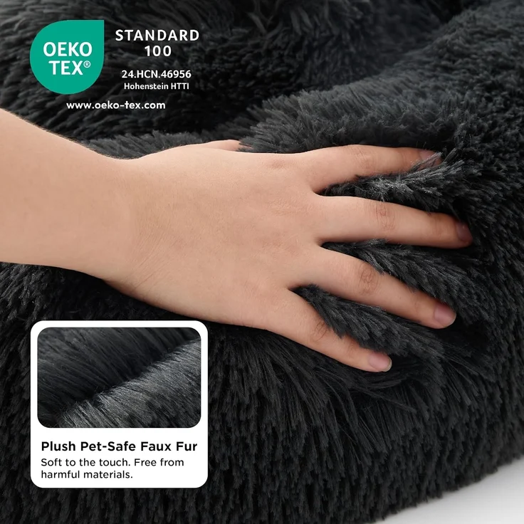 BEDSURE Hundebett waschbar Flauschiges Katzenbett - Ø 50 cm Donut Kissen, Katzenschlafplatz für Katzen Kleine Mittelgroße Hunde, Plüsch Katzenkissen Rund Kuschelbett Katzen Bettchen, Dunkelgrau – Bild 3