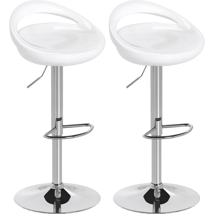2er-Set Barhocker, höhenverstellbar, mit Rückenlehne und Fußstütze, um 360° drehbar, 46 x 41 x 76–96 cm, weiß – Bild 2