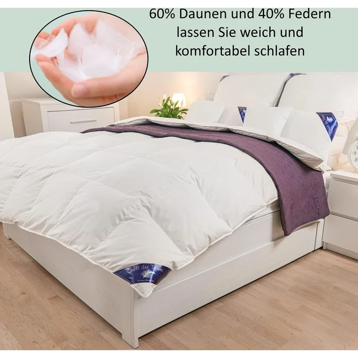 Welt der Träume Daunen Bettdecke, Füllung: 60% Daunen- / 40% Federnanteil, Füllgewicht: 1400 Gramm, Farbe: weiß, Größe: 155x200 cm, Öko-Tex Zertifiziert – Bild 4