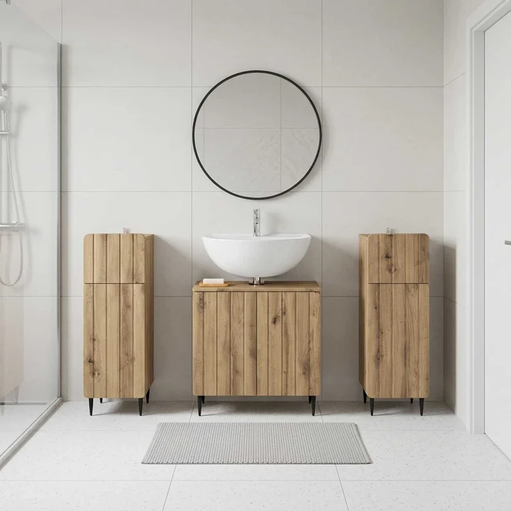 vidaXL 3-teiliges Badezimmer-Schranksystem ZWOLLE 3 stk. Artisan-Eiche 3418007 – Bild 1
