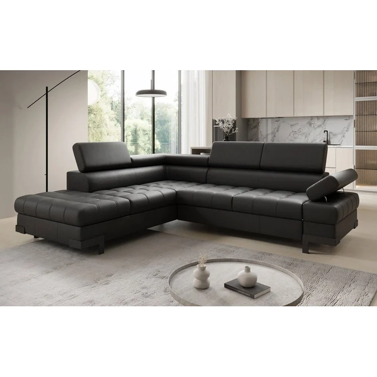 Luxusbetten24 Schlafsofa Designer L Sofa Noelia in Echtleder, mit Schlaffunktion und Stauraum – Bild 1