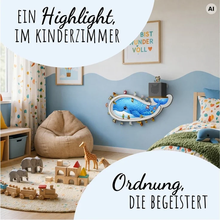 Holzura Kinderregal Holzura - Wal - Tonie Regal mit Halterung für Toniebox 1&2. – Bild 2