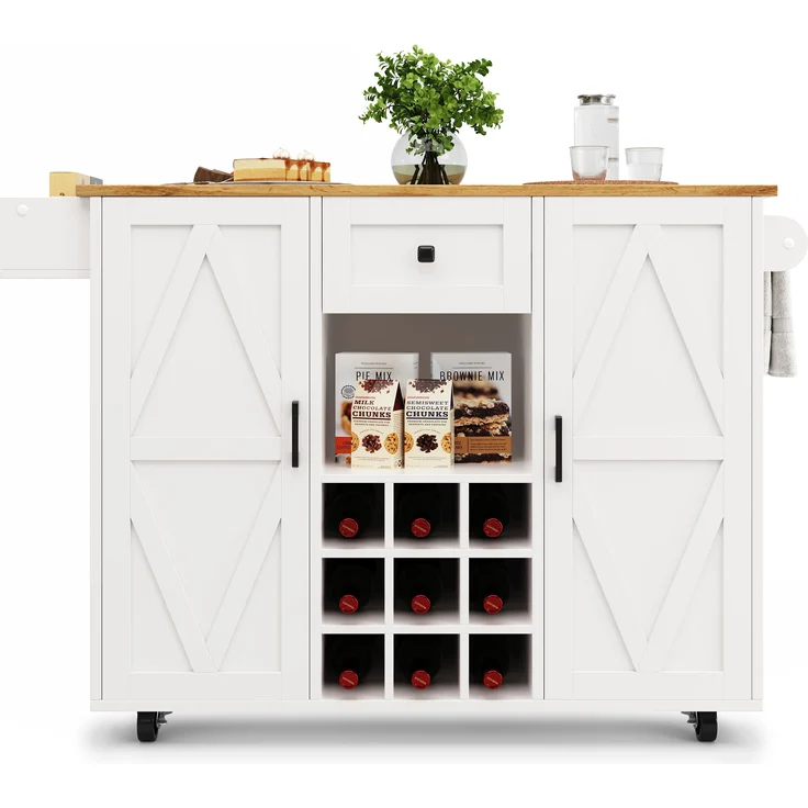 Küchenwagen 137,5x40x95,6 cm (ausgeklappt 137,5x65x95,6 cm), klappbar mit Stauraum, weiß, MDF – Bild 2