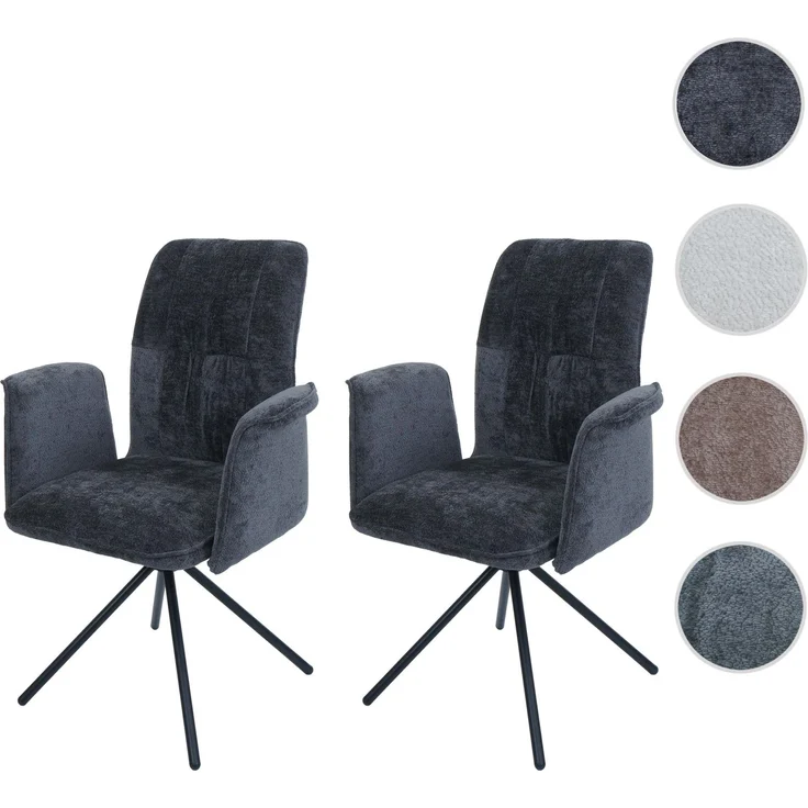 2er-Set Esszimmerstuhl HWC-N99, drehbar Armlehne Auto-Return, Stoff/Textil Chenille (340g/m²) ~ dunkelgrau – Bild 10