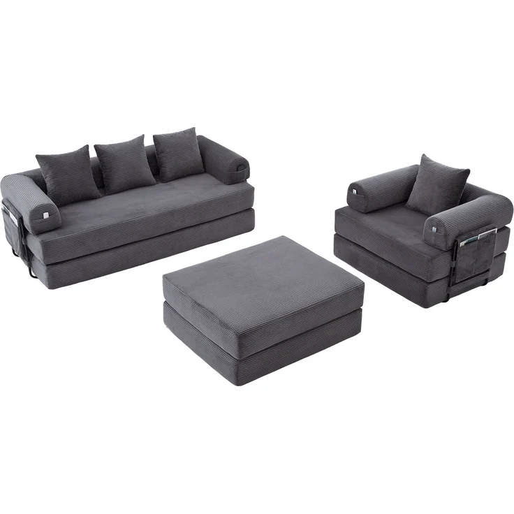 ZUBALIYA Ecksofa 94x67 cm, mit Ablageflächen, mit Cordbezug, mit breiten Armlehnen, modular aufgebaut, mit Schaumstoffpolsterung – Bild 17