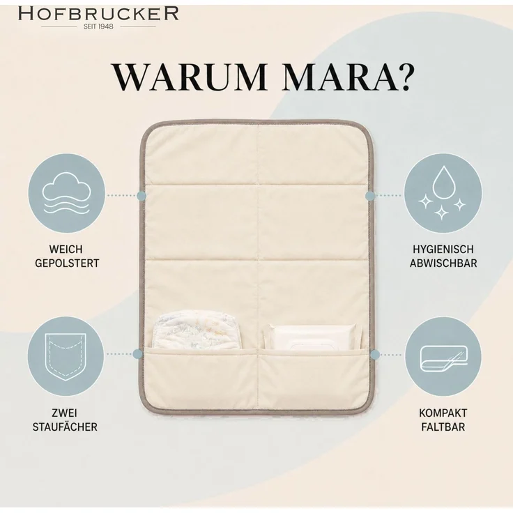 Hofbrucker® Windeltasche mit Wickelunterlage für unterwegs, faltbare Wickelclutch mit Organizer für Windeln & Feuchttücher, Abwischbar, Must Have für die Baby Erstausstattung (Taupe) – Bild 4