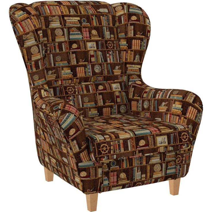 Supellex Sofia Ohrensessel mit Hocker | Design Bibliothek, Bücherregal in Braun – Bild 2