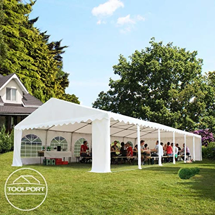 TOOLPORT Festzelt Partyzelt 6x6 m Premium, PVC Plane 750 N, 100% wasserdicht, weiß, mit Bodenrahmen – Bild 2