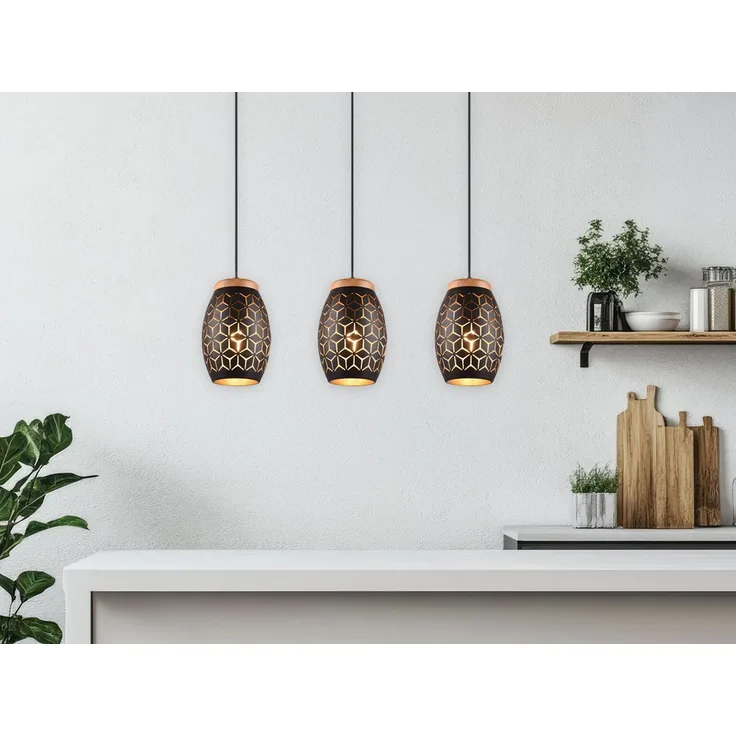 Trio Leuchten Pendelleuchte Bidar 3xE27, schwarz, gold