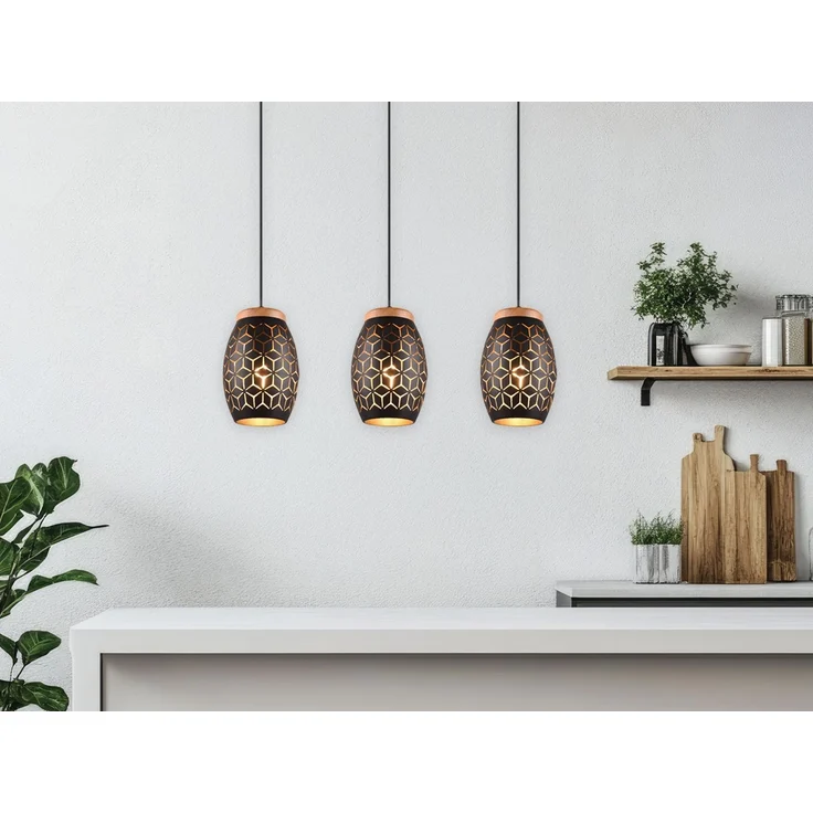 Trio Leuchten Pendelleuchte Bidar 3xE27, schwarz, gold – Bild 1