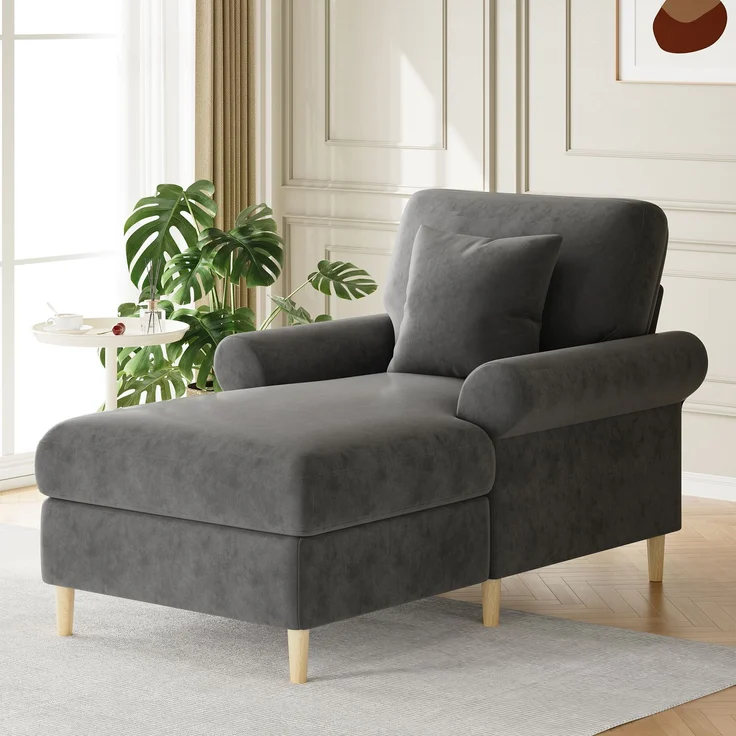 Gepolsterter Relaxsessel, klappbarer Schlafsessel aus hochwertigem Samt, XXL Einzelsessel für Wohn- und Schlafzimmer, Grau, Maße B133 × T87 × H90 cm – Bild 4