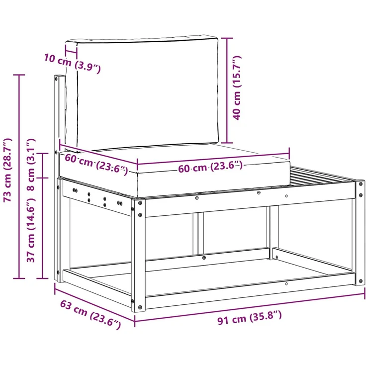 vidaXL Outdoor End Sofa mit Kissen Natur und Anthrazit 91 x 63 x 73 cm 900476 – Bild 10