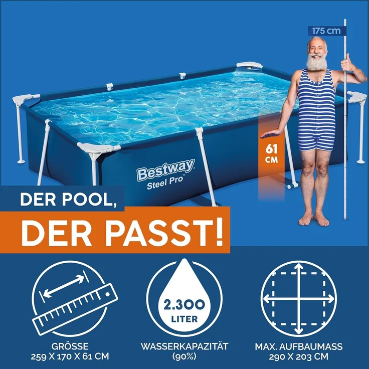 Steel Pro™ Frame Pool ohne Pumpe 259 x 170 x 61 cm, dunkelblau, eckig – Bild 3