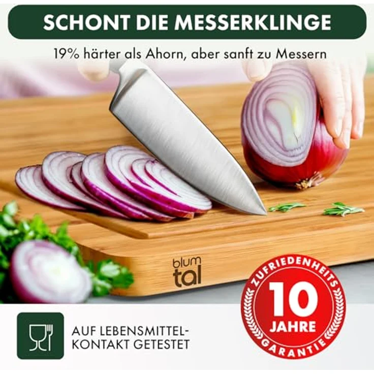 Blumtal Schneidebrett 100% Bambus antiseptisches, 2cm dickes massives Brett, Holz, Bambus, massiv mit praktischer Saftrille – Bild 5