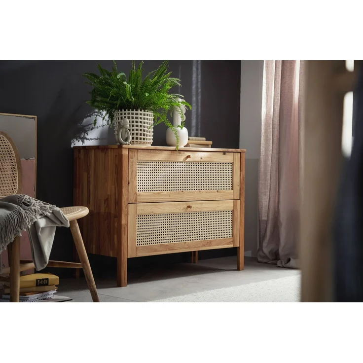 MSZ Design Schubladenkommode FRIA 2 Schubladen Wildeiche mit Wiener Geflecht Natur 100x45x76 cm – Bild 1