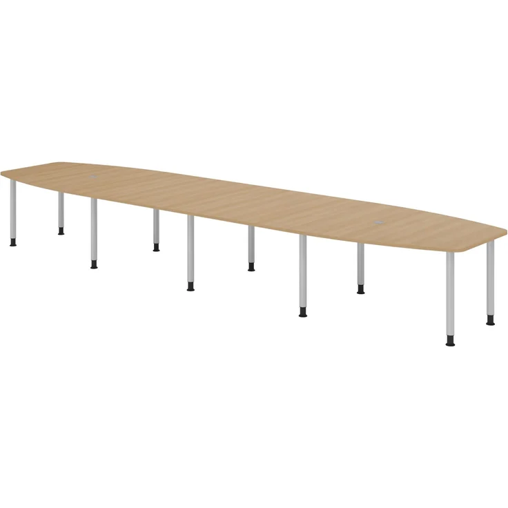 bümö Konferenztisch oval 520x130 cm in Eiche, Tischfüße in Silber - Großer Besprechungstisch, Meetingtisch für 18 Personen, XXL-Tisch für Konferenzraum, Meeting & Besprechungsraum, KT52C-E-S – Bild 1