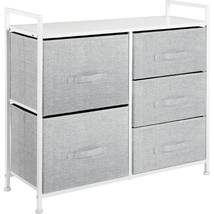 Schmaler Stoff Schrank 5 Schubladen Kommode Aufbewahrung grau/weiß 82cm mdesign – Bild 1