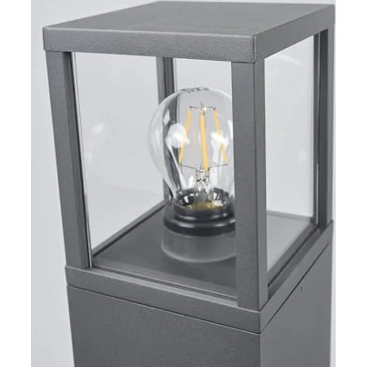 Lucande Wegeleuchte/Pollerleuchte, spritzwassergeschützt IP54, 90 cm, Aluminium/Glas, 1x E27 max. 15W, graphitgrau, ohne Leuchtmittel – Bild 5