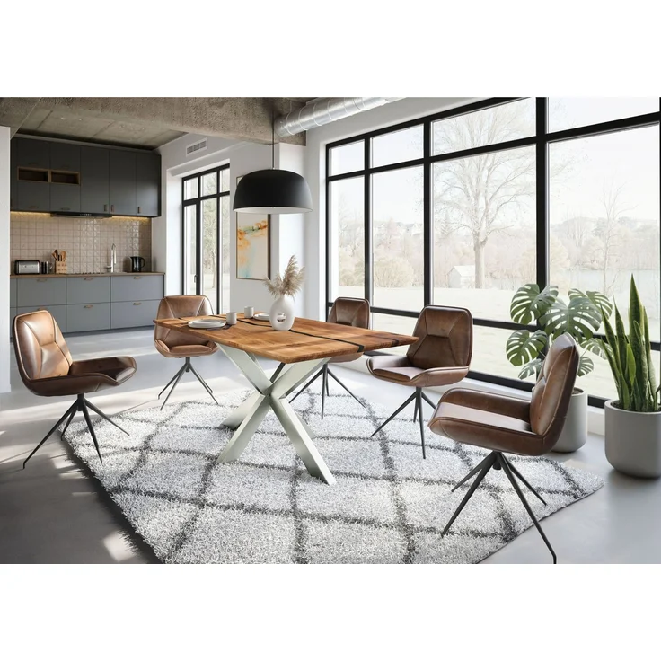 Esstisch Akazie 180x90x74 natur lackiert / Epoxid schwarz, Kreuzgestell silber matt EPOXY – Bild 9