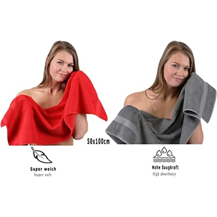 Betz Handtuch Set 10-TLG. Handtuch-Set Premium Farbe Rot & Anthrazit, 100% Baumwolle, (10-tlg) – Bild 5
