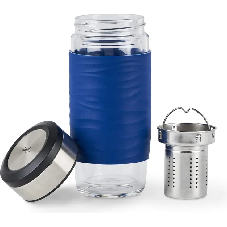 EMSA 'Tee Mug' Teebecher mit Sieb, doppelwandiges Glas, Silikonmanschette, blau, 400 ml – Bild 12