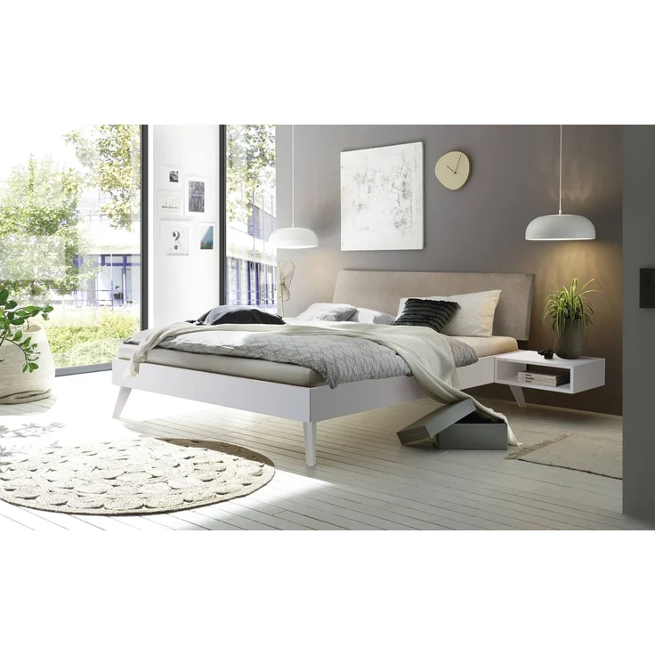 Hasena Polsterbett Pesaro Weiß mit Kopfteil in Pace Sand 140x210 cm, Komforthöhe 25 cm MDF weiss deckend – Bild 2