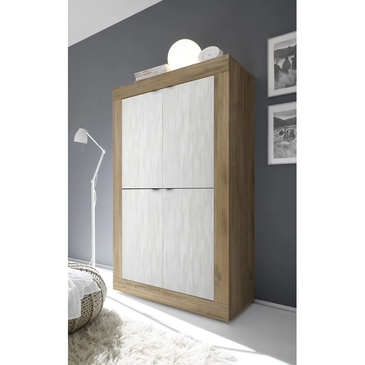 Highboard >Belinda< in Mercure Holzstruktur / Weiss - 102x162x43cm (BxHxT)